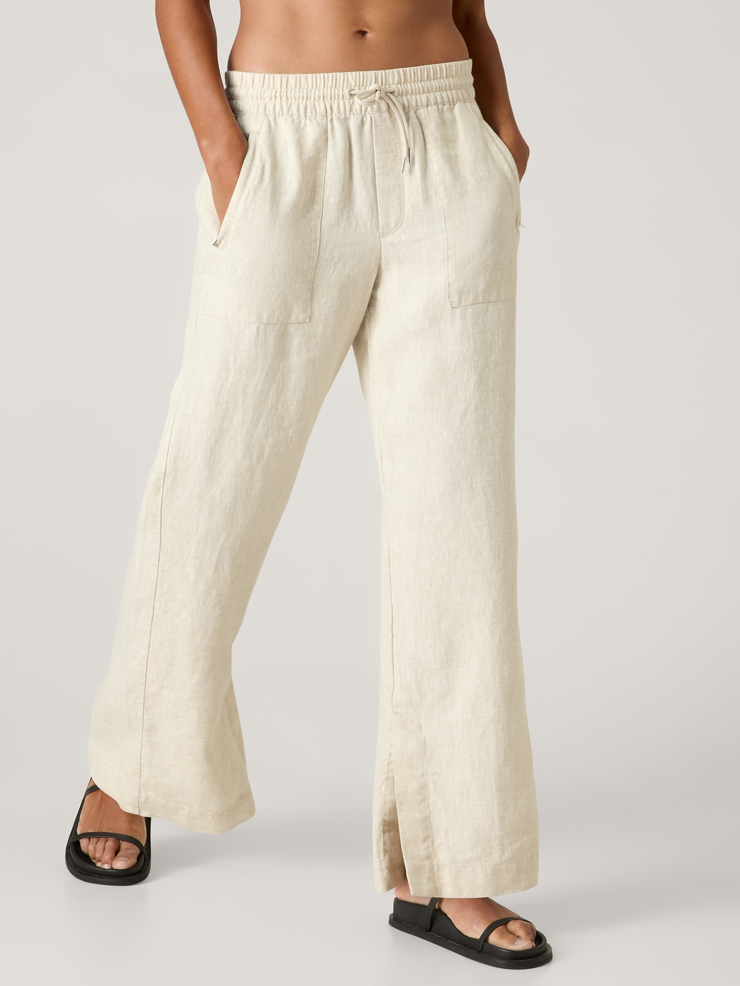 Mrat Wide Leg Trouser Pants for Women Casual Cotton Linen