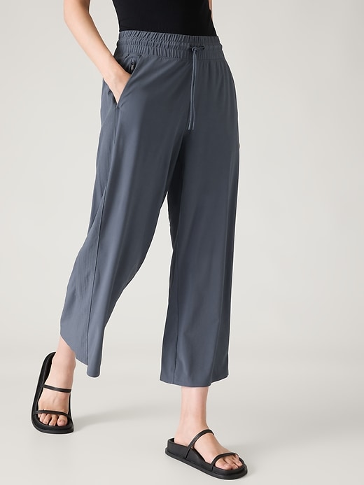 JNGSA Wide Leg Cropped Pants for Women Elastic Beach Pants with