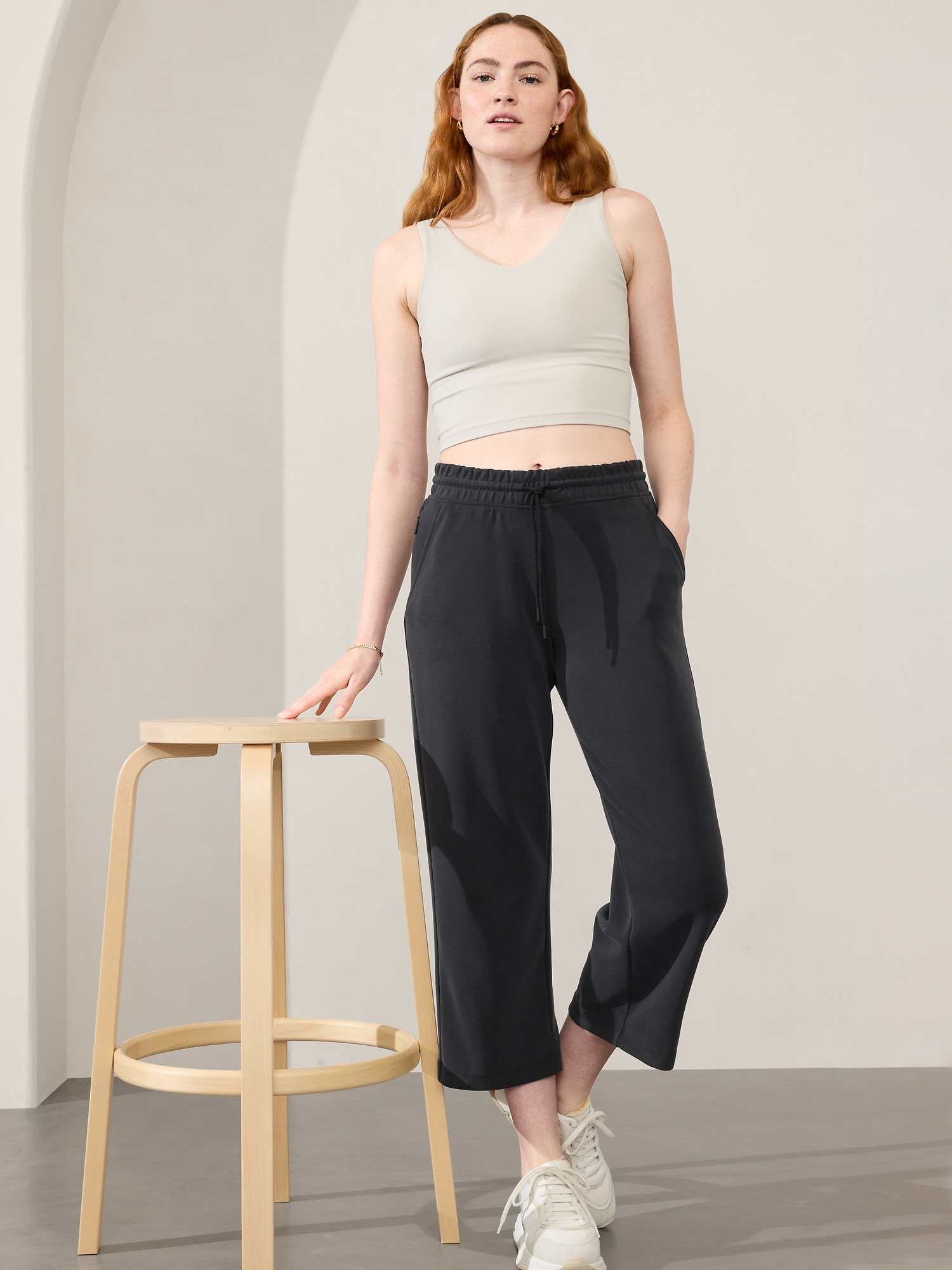 Pantalon droit 3/4 à taille moyenne Seasoft - Noir