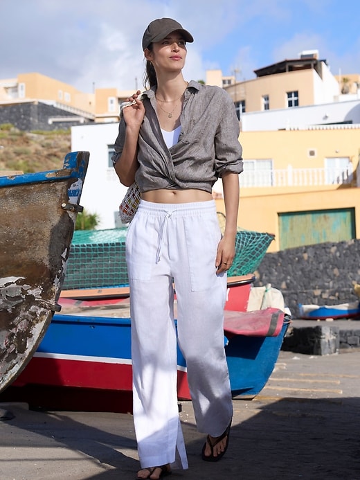 Image number 4 showing, Retreat Linen Mid Rise Wide Leg Pant