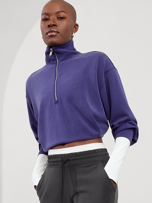 Image number 1 showing, Seasoft 1/4 Zip Bubble Hem Sweatshirt