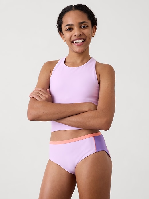 L'image numéro 1 présente Bas de maillot réversible à taille moyenne et couleurs contrastantes Athleta Girl