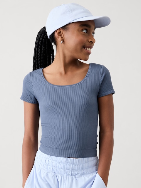 Athleta Girl Rise Above Rib Crop Tee - Shadow Blue