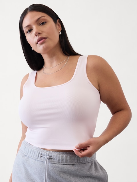 Signature Rib Square Neck Crop Tank - Pink
