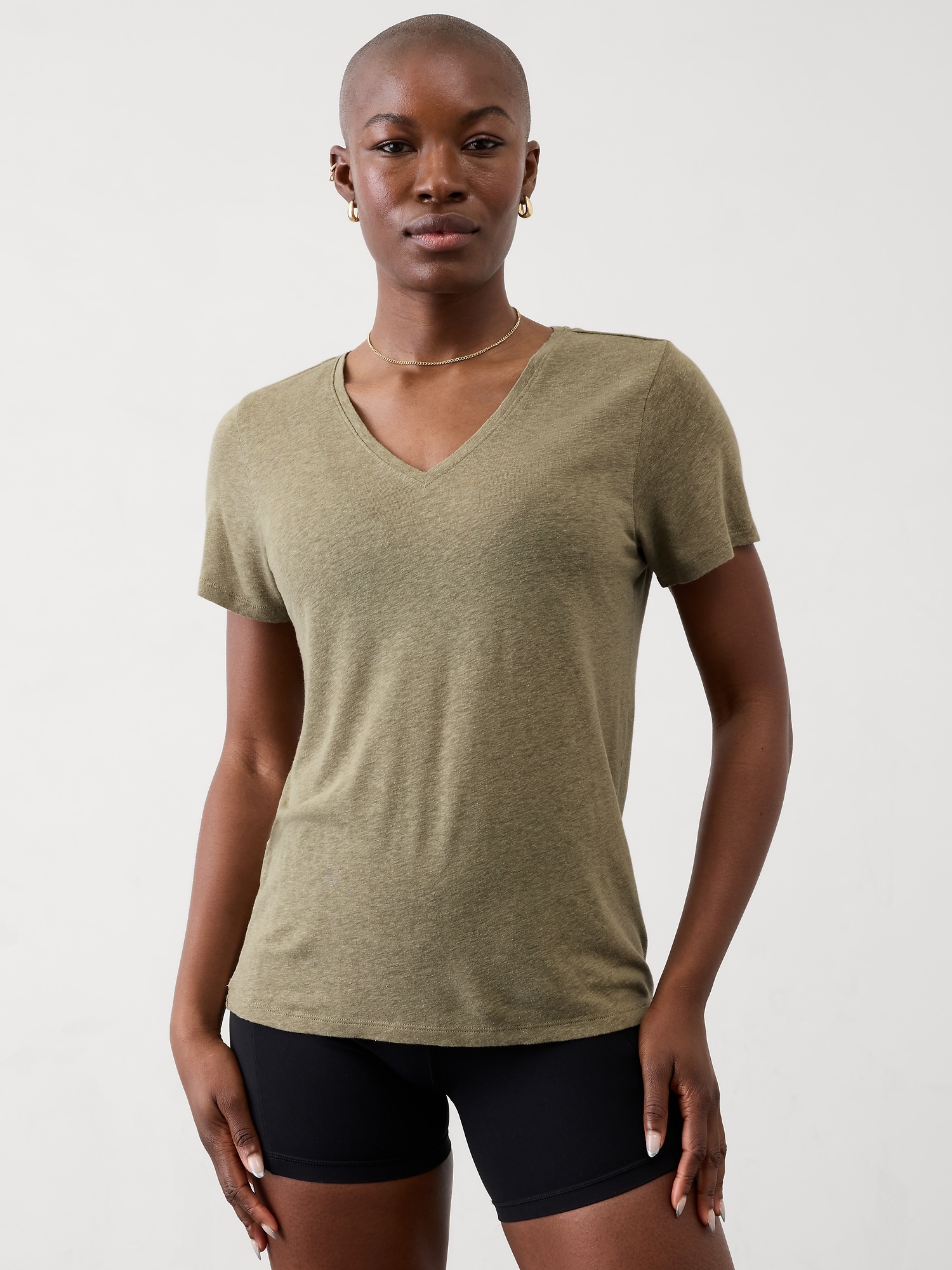 Getaway Linen Blend V-Neck Tee