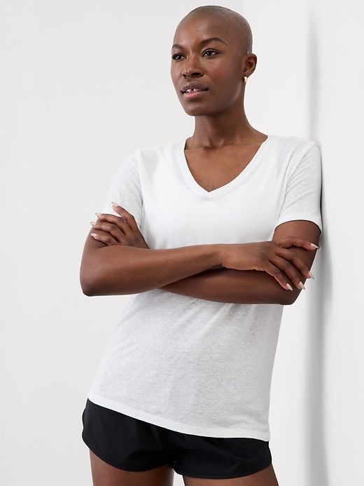 Image number 1 showing, Getaway Linen Blend V-Neck Tee