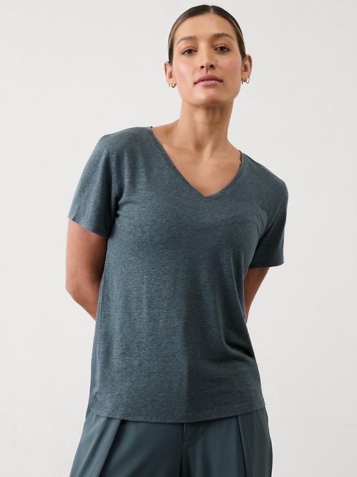 Image number 1 showing, Getaway Linen Blend V-Neck Tee