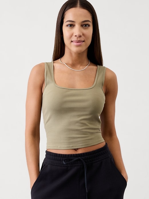 Image number 1 showing, Signature Rib Square Neck Crop Tank