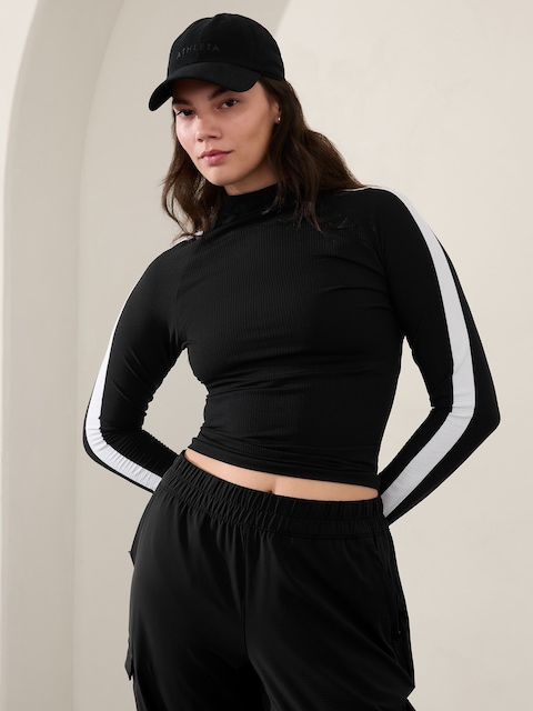 Renew Seamless Mock Neck Top - Black/White
