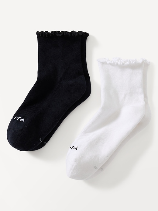 View large product image 1 of 3. Athleta Ruffle Everyday Quarter Crew Sock 2-Pack