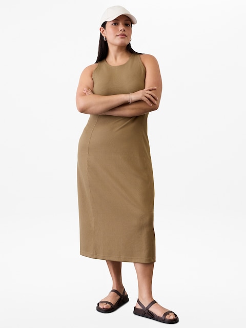 Seasoft Rib Midi Tank Dress - Brown