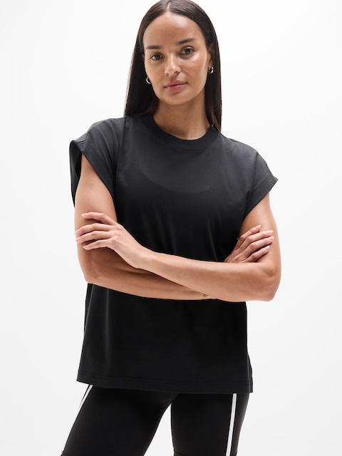 True Cotton Oversized Muscle Tee - Black