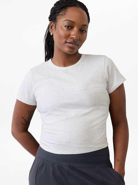 Signature Rib Crop Tee - Gray