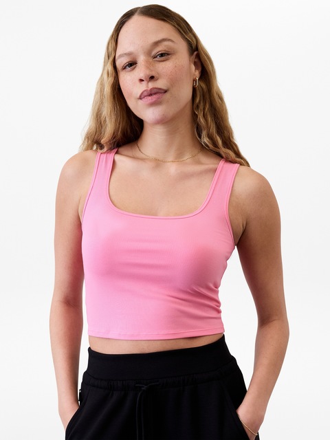 Signature Rib Square Neck Crop Tank - Pink