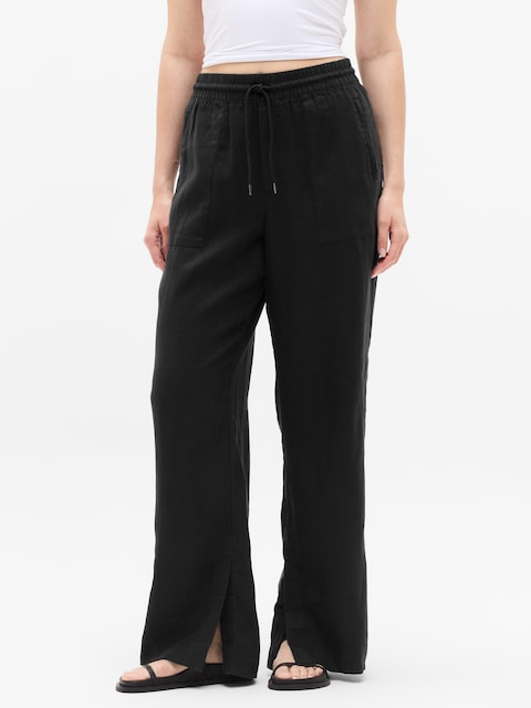 Retreat Linen High Rise Wide Leg Pant - Black