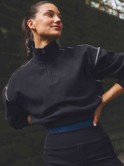 Forever Fleece 1/2 Zip High Hip Sweatshirt - Black/Bone