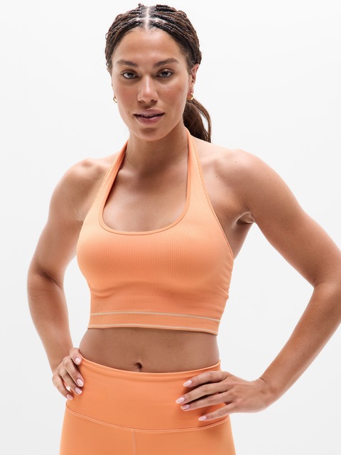 Recharge Rib Seamless Halter - Papaya/Bone