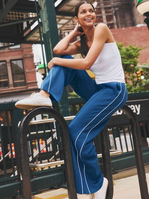 Venice High Rise Track Stripe Wide Leg Pant - Maritime/Bright White