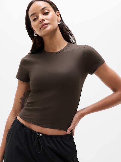 Signature Rib Crop Tee - Truffle