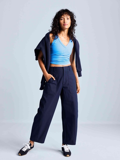 Skyline High Rise Barrel Leg Pant - Navy