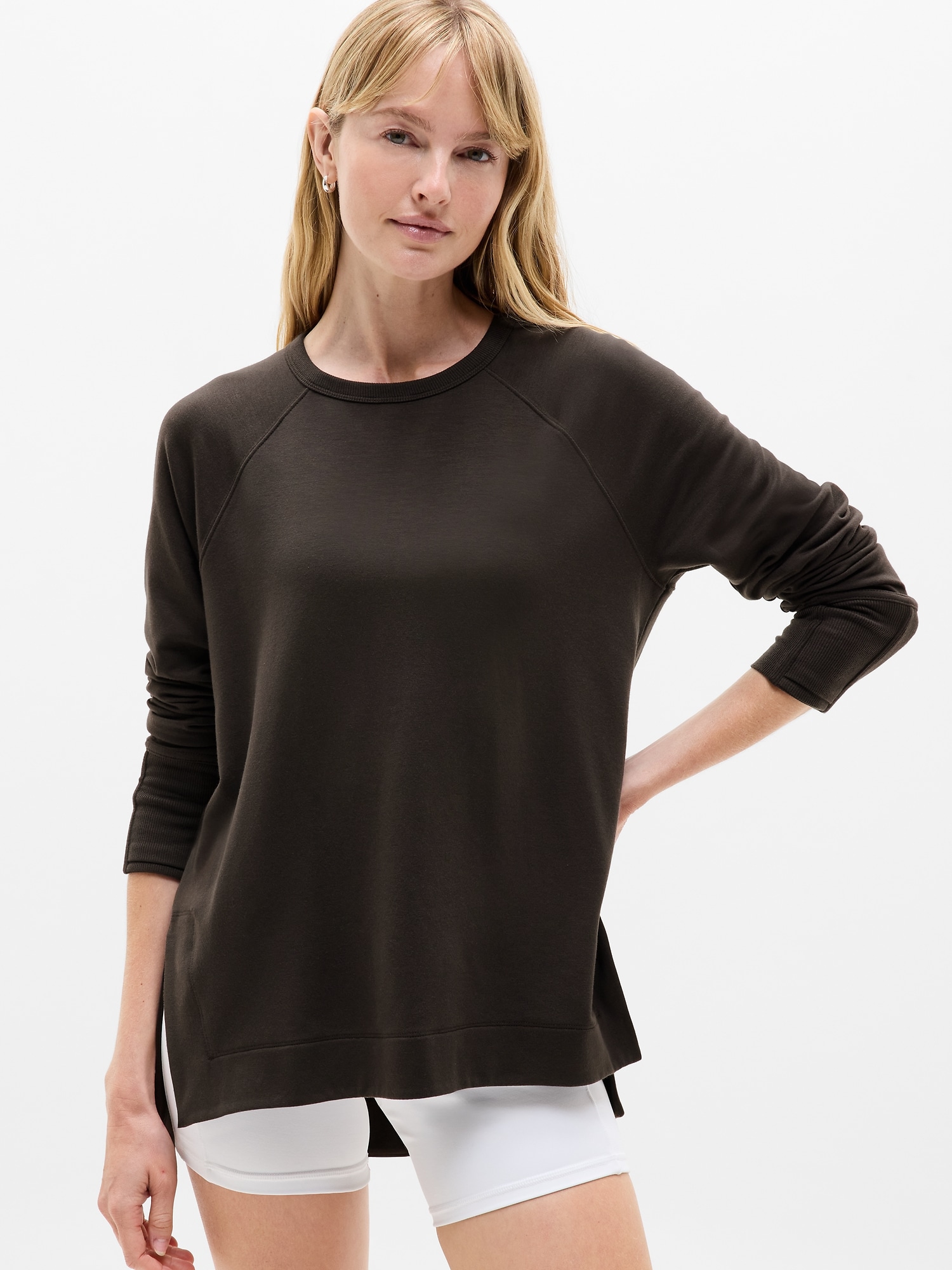 Athleta Women's Coaster Luxe Recover Sweatshirt Brown Petite Size S