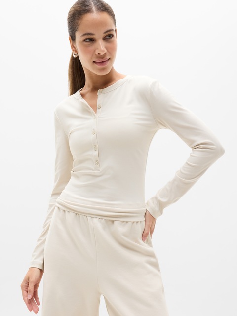 Signature Rib Long Sleeve Henley Top