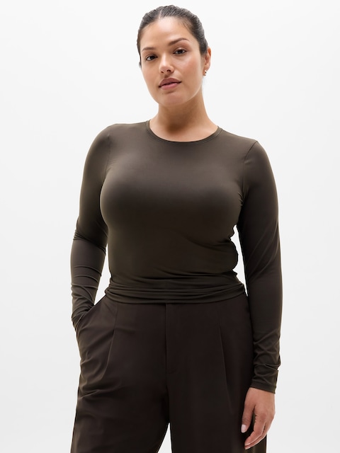 BodyMove Crew Neck Long Sleeve Top - Truffle