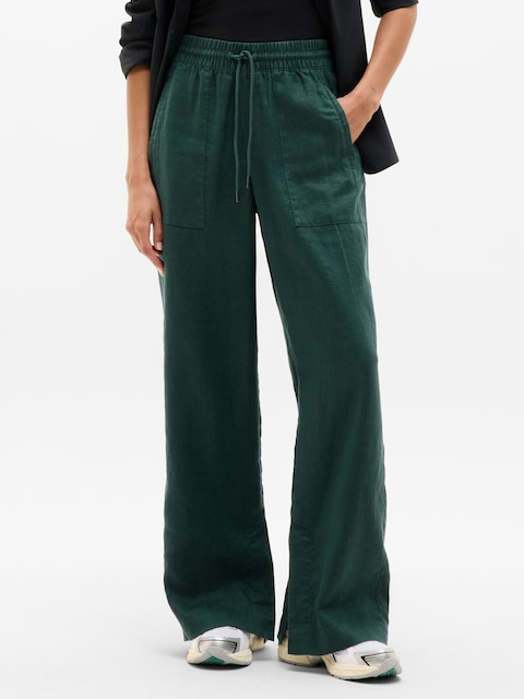 Retreat Linen High Rise Wide Leg Pant - Pine