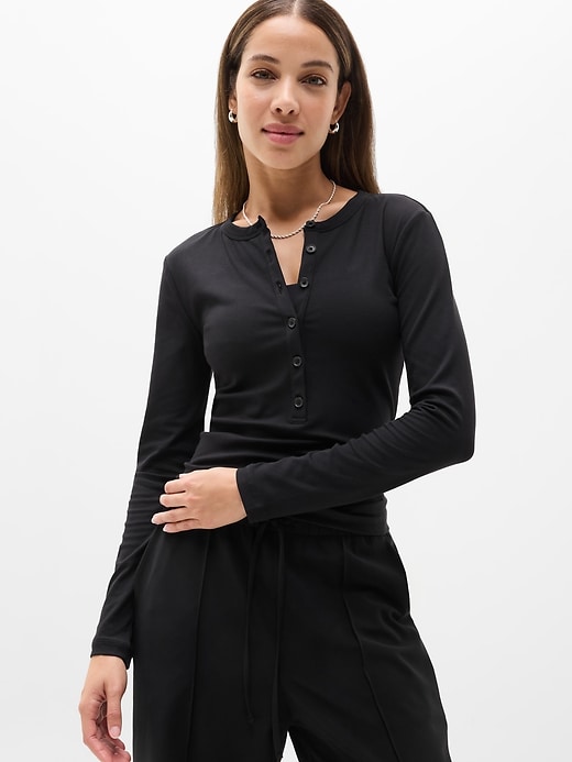 Image number 1 showing, Signature Rib Long Sleeve Henley Top