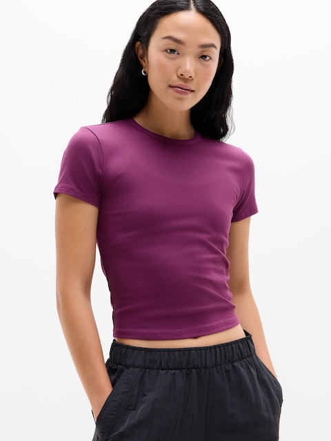 Signature Rib Crop Tee - Plum