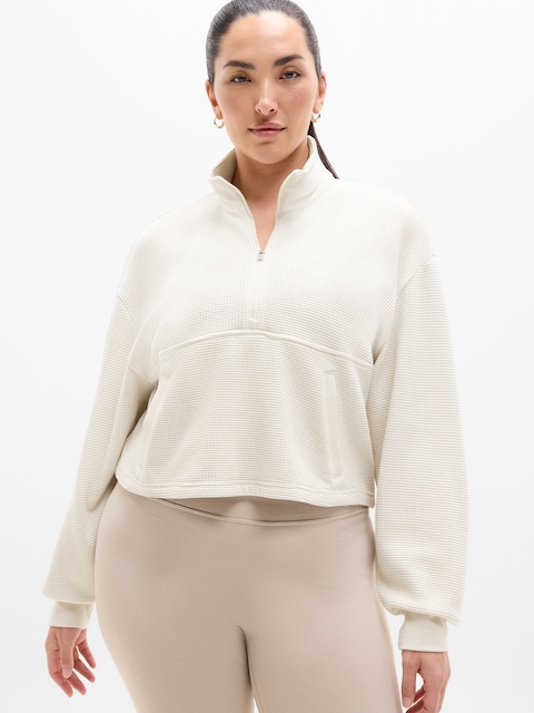 Tranquil Waffle 1/2 Zip Sweatshirt - Bone