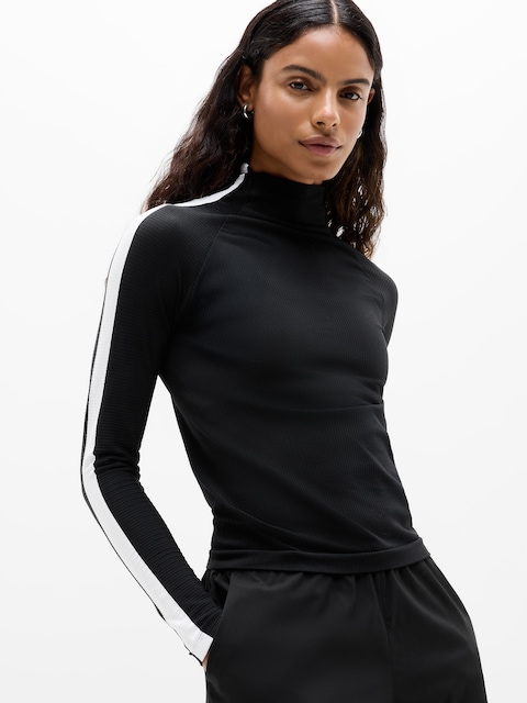 Renew Seamless Mock Neck Top - Black/White