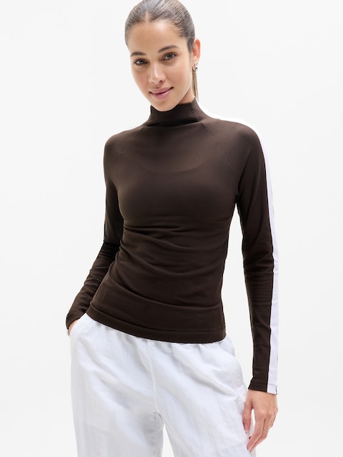 Renew Seamless Mock Neck Top - Truffle/White