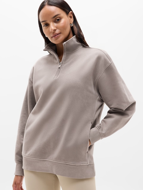 Forever Fleece 1/4 Zip Sweatshirt - Mortar Mushroom Garment Dye