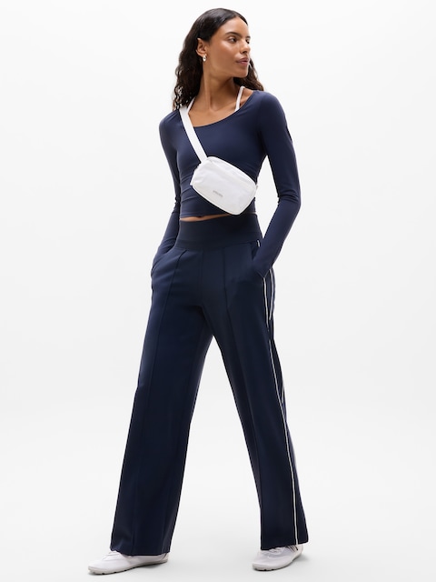 Venice High Rise Track Stripe Wide Leg Pant - Navy/Bright White