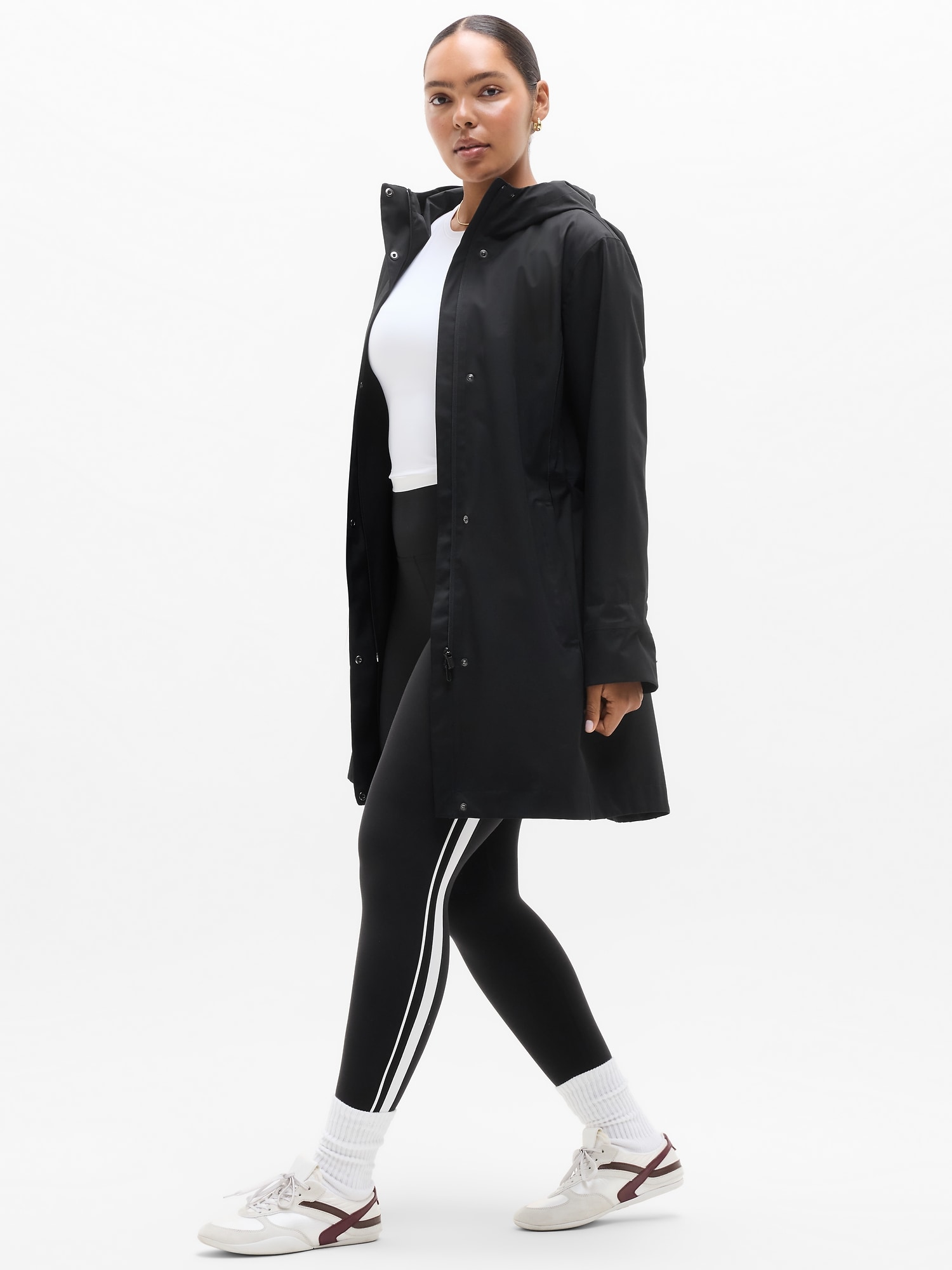 Athleta Women's Rainout Ridge Long Trench Black Petite Size L