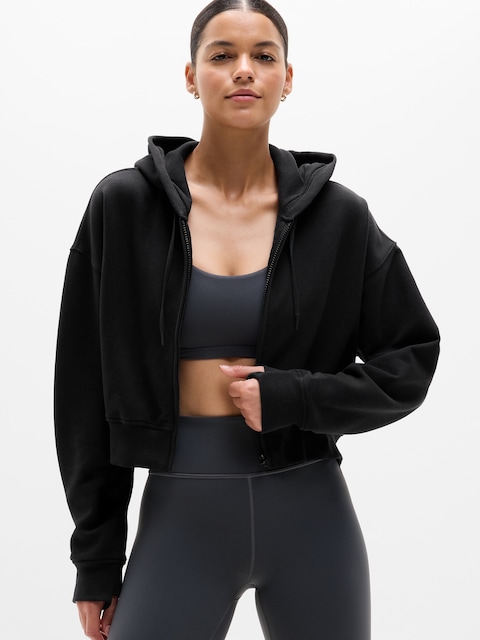 Forever Fleece Crop Full Zip - Black