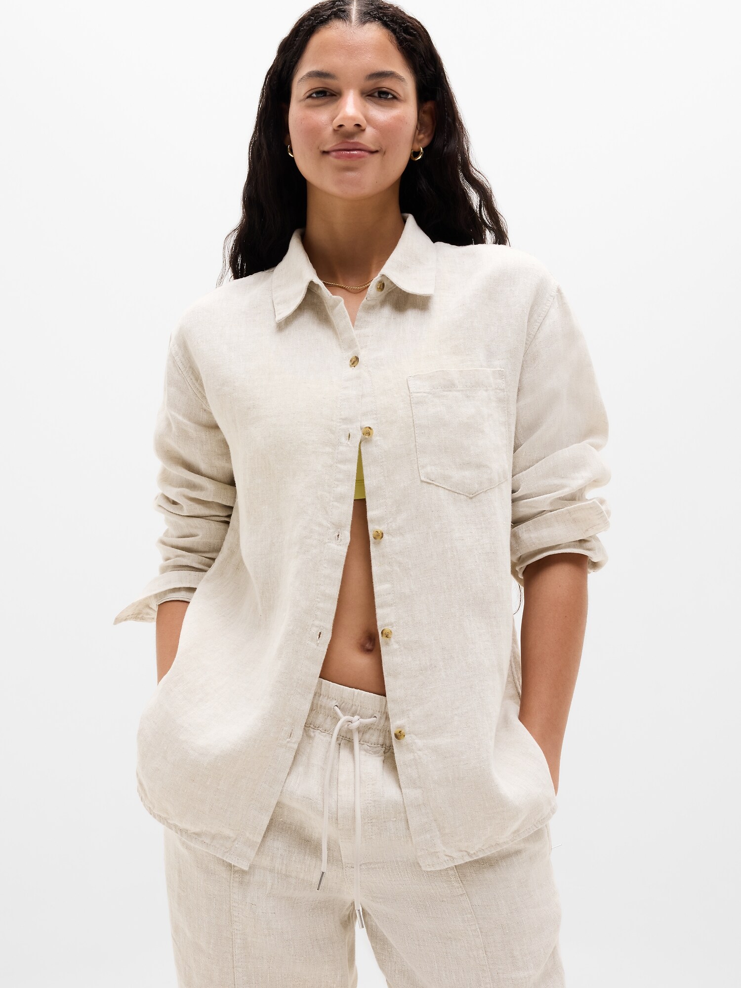Athleta Women's Retreat Linen Top Beige Plus Size 1X