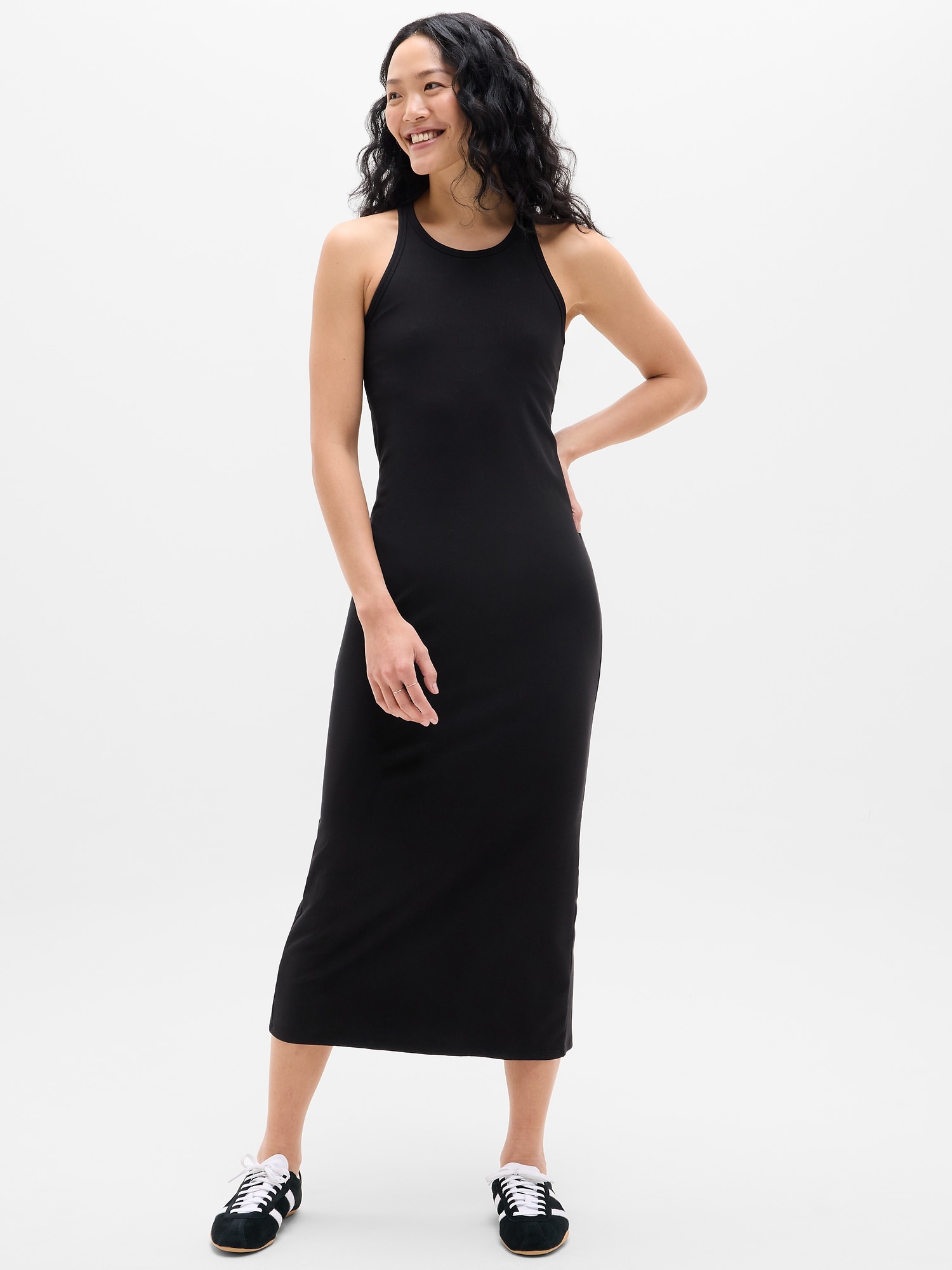 Athleta Women's Signature Rib Maxi Dress Black Tall Size L
