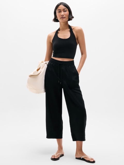Retreat Linen High Rise Barrel Crop Pant