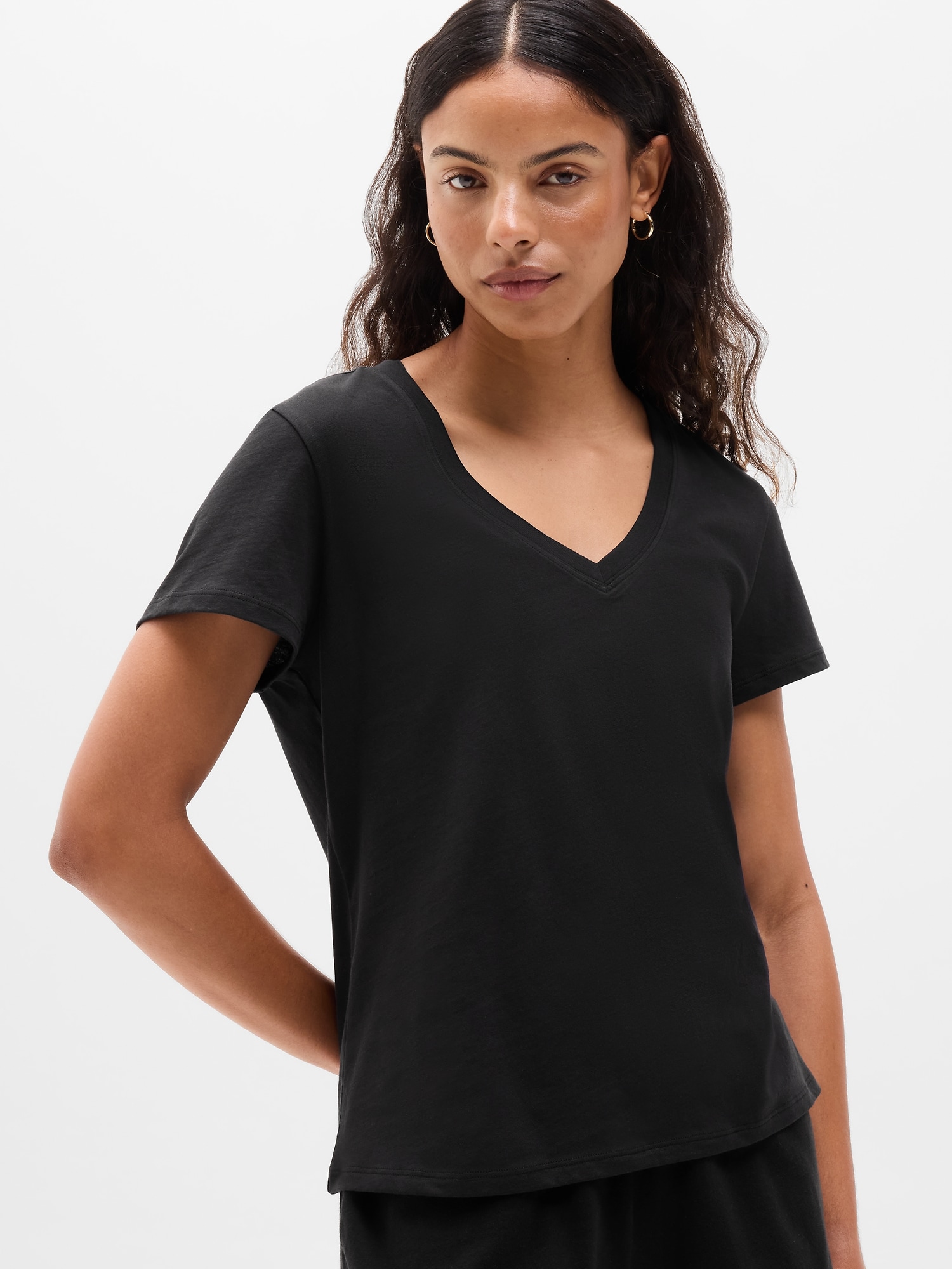 Athleta Women's Favorite Cotton V-Neck Tee Black Size XS