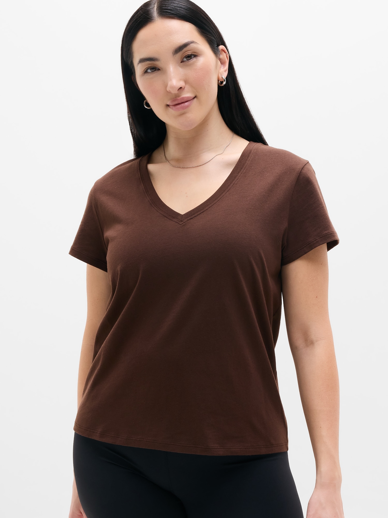 Athleta Women's Favorite Cotton V-Neck Tee Brown Size XS