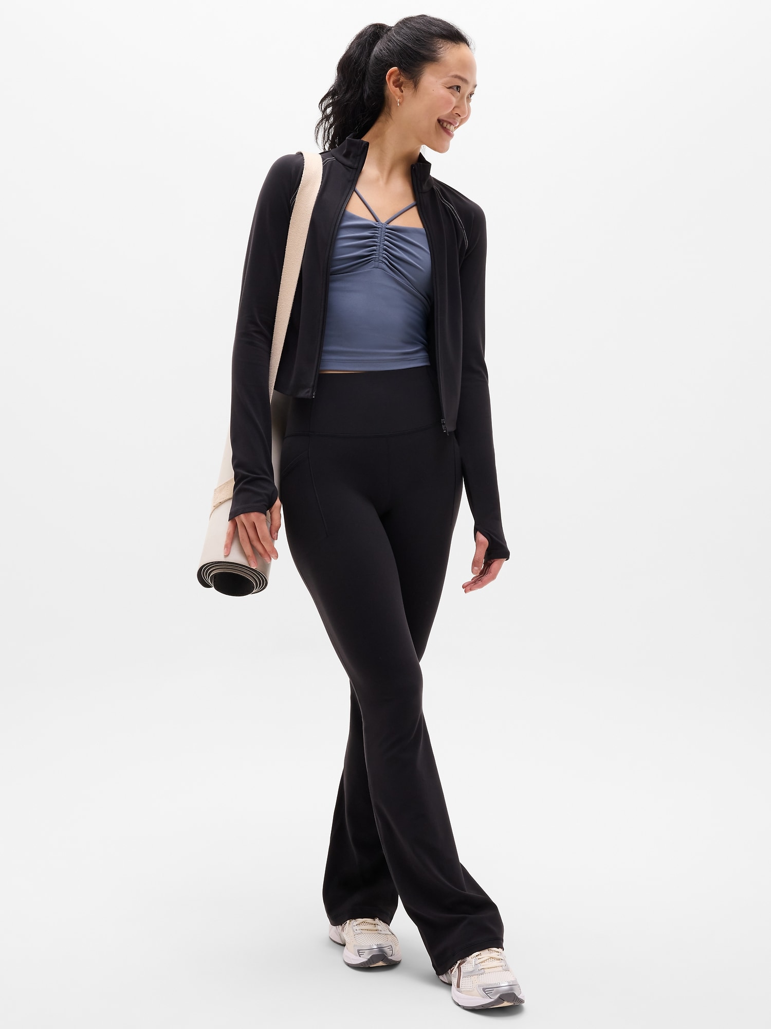 Athleta Women's Salutation Stash Slim Fit Flare Pant Black Tall Size L