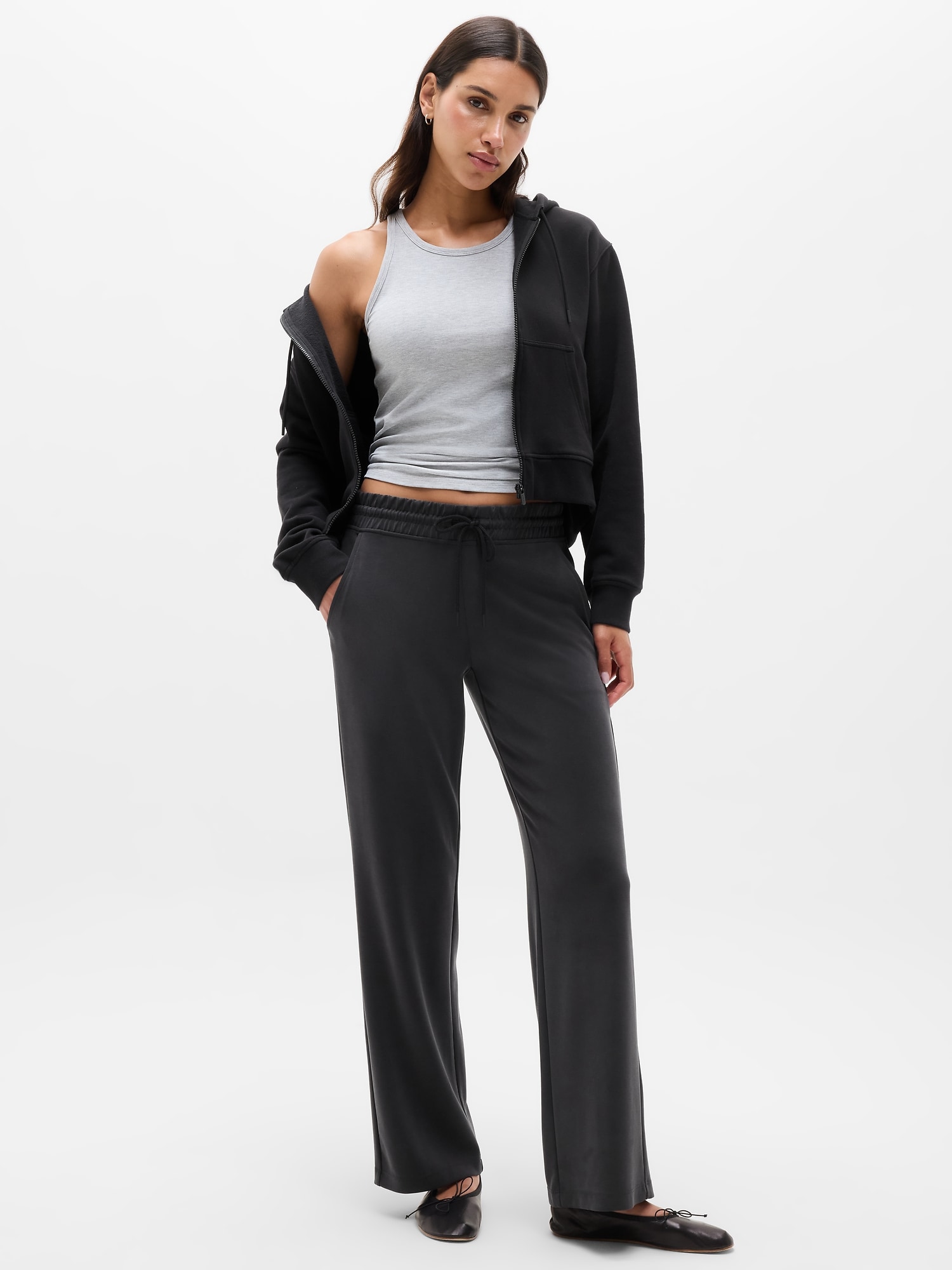 Athleta Women's Seasoft Mid Rise Straight Pant Black Petite Size L