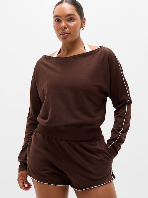 Airy Cotton Terry Boatneck Picot Sweatshirt