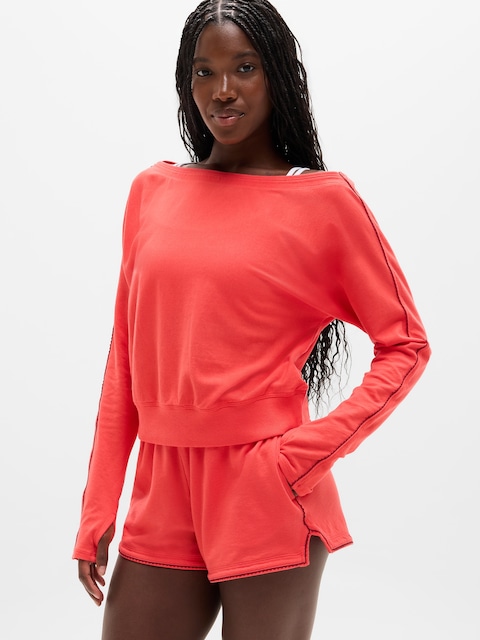 Airy Cotton Terry Boatneck Picot Sweatshirt