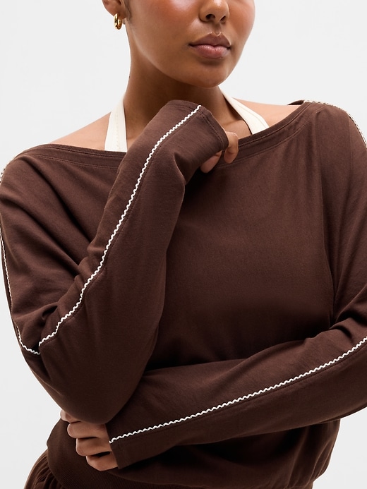 Image number 2 showing, Airy Cotton Terry Boatneck Picot Sweatshirt