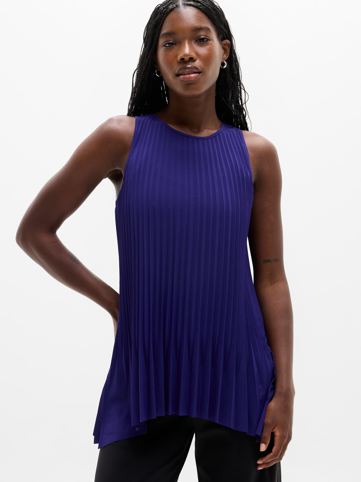 Athleta Women's Featherweight Plissé Tank Blue Size S