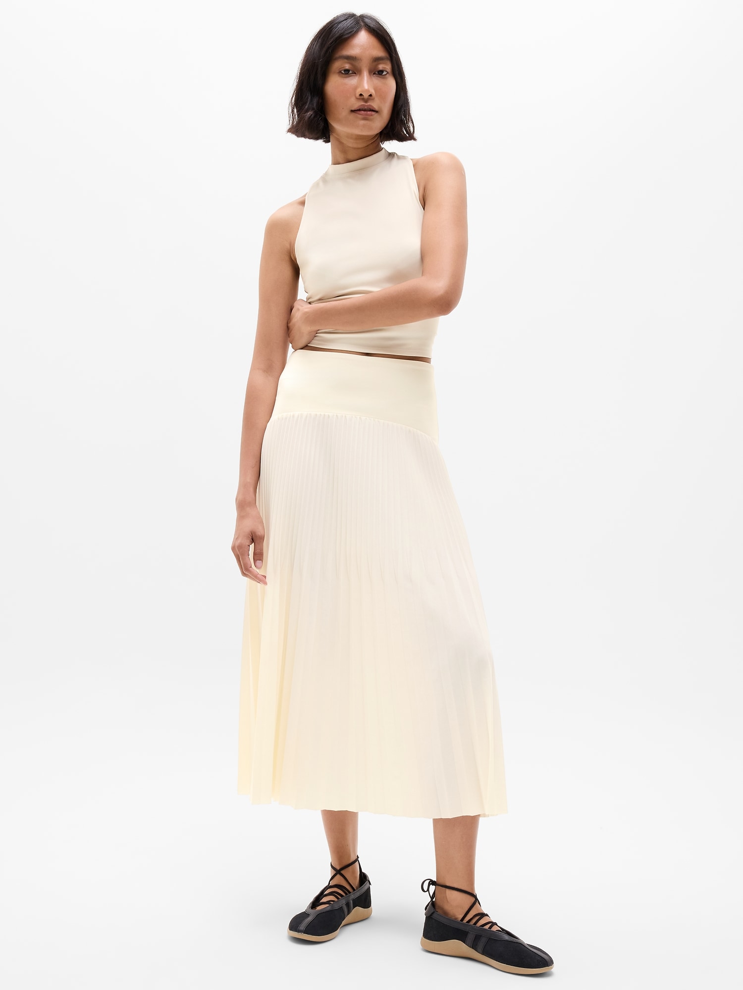 Athleta Women's Featherweight Plissé Midi Skirt Beige Size XXS
