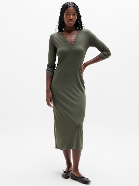 Signature Rib Long Sleeve Maxi Dress